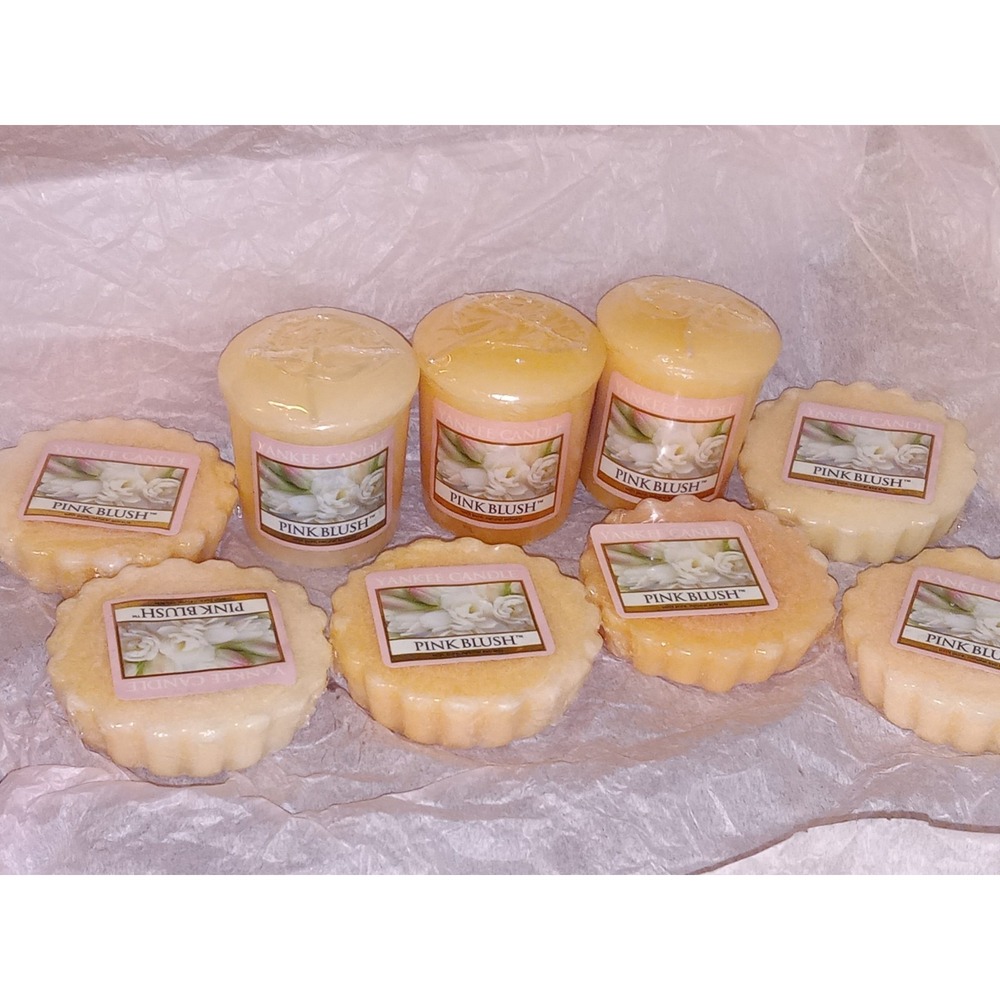 9 Yankee Candle PINK BLUSH  Votive & Wax Tart Melt Retired 6 Tarts 3 Votives